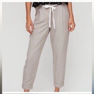 Aritzia Wilfred Allant Linen Blend  Tie Front Crop Pant in Grey 0